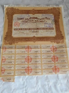 Vintage share certificate Stocks Bonds Tabacs D'Orient & D'outre-Mer 1920 - Picture 1 of 2