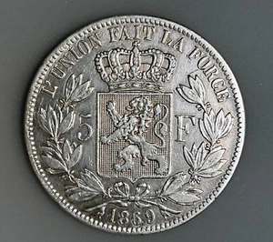 Belgium 5 Francs 1869  Position A        KM# 24    VF - Picture 1 of 2