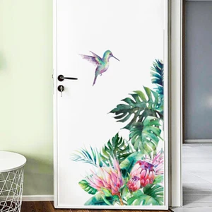 Removable Wall Stickers Protea Flowers Tropical Leaves Hummingbird Corner Decal - Picture 1 of 7