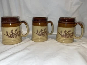 Vintage Stoneware Pottery Wheat Stein Mugs Cups Japan Set of 3 New Old Stock. - Picture 1 of 7