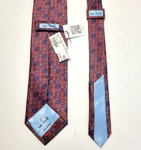 $198 New ITALO FERRETTI Neck Tie 100% SILK Red Blue Geometric Medallion ITALY - Picture 1 of 6