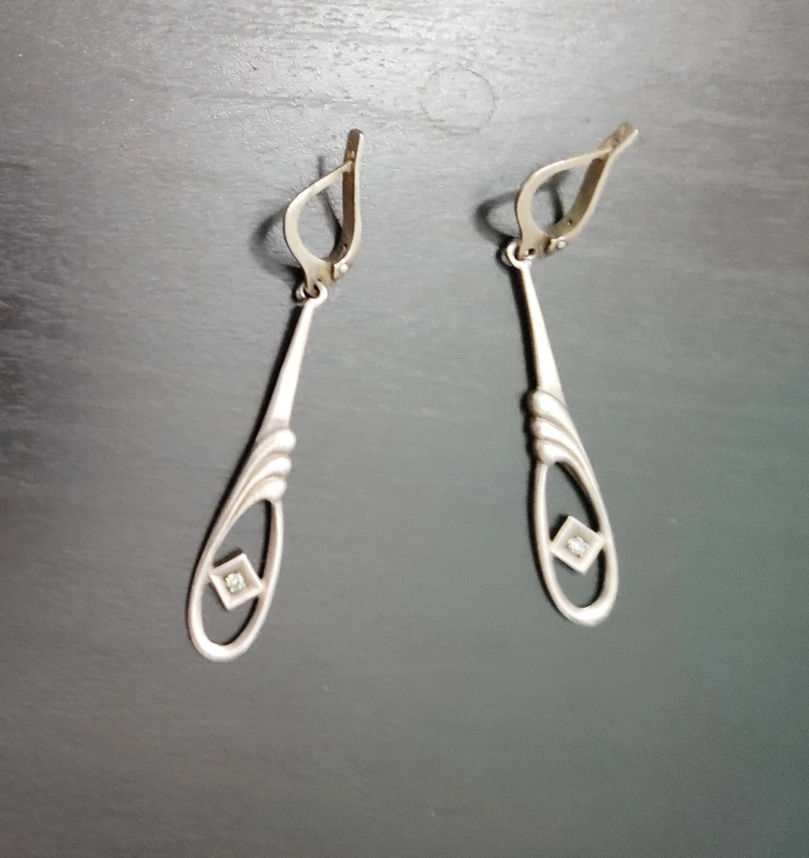 Vintage 925 Sterling Silver Long English Lock Bohemian Dangle/Drop Earrings Gift - Image 1 of 1