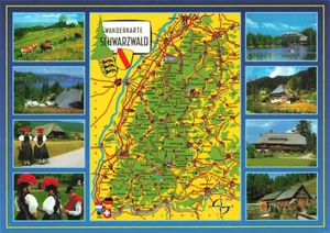alte AK Wanderkarte Schwarzwald 8 Ansichten ungelaufen Ansichtskarte dsc4720j - Bild 1 von 2
