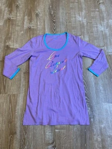 VICTORIA'S SECRET COTTON LONG SLEEVE NIGHTGOWN Y2K Striped Purple Blue M - Picture 1 of 7