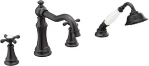 Borde de relleno de bañera romana negro mate Moen con asas cruzadas de ducha de mano LEER 🌱 - Imagen 1 de 24