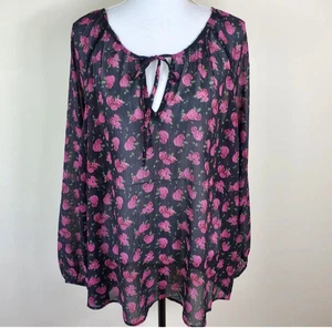 Torrid Damen Plus 2X schwarz rosa Blumen transparent Pullover Bluse Büro Karriere Top - Bild 1 von 20