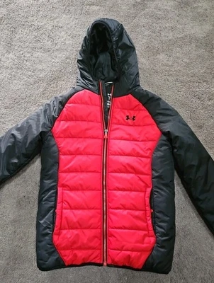 Under Armour UA Boys' Tuckerman Puffer Jacket, Black & Red, size Youth Large - Image 1 of 4