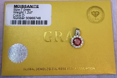 6) Moissanite 1. 2CT Ruby, Color D, 7 mm, GRA Certificate  - Image 1 of 4