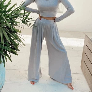 LAINSNOW Rosemary Wide Leg Ribbed Pants Dove Gray Medium M - Picture 1 of 9
