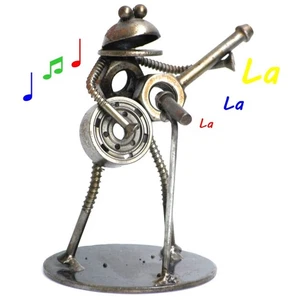 Handmade Metal Frog Playing Guitar Sculpture | Welding Art Figurine Gift Decor - Picture 1 of 9
