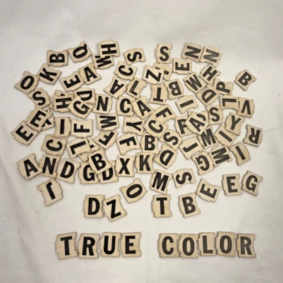 Scrabble Letters Cardboard Interlocking Vintage 1" White Black Letters Lot of 93 - Image 1 of 4