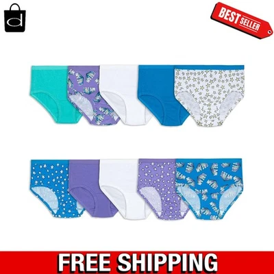 Comfort-Focused Girls' Eversoft Briefs - 10 Pack in Purple/Blue/White, Size 8 - Image 1 of 4