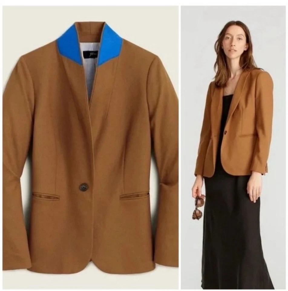 J. Blazer Crew Parke Mujer Talla 6 En Caramelo Un Botón Lana Franela Carrera Preppy Foto 1 de 4