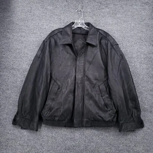 Roundtree & Yorke Jacket Mens Medium Black Leather Bomber Moto Full Zip Collared - Picture 1 of 10