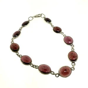 Vintage Sterling Silver 925 Amethyst Cabochon Bracelet – 7.75” – 8.4g - Picture 1 of 5