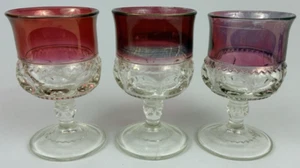 Indiana Glass Kings Crown Ruby Red Flash Thumbprint Cordial Glasses Set of 3 - Picture 1 of 7