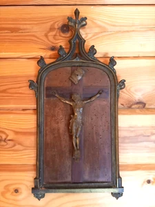 Rare crucifix, bronze, wood and spelter...19th century - Picture 1 of 8