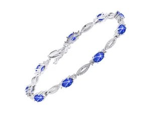 PULSERA TENIS RYLOS ESTRELLA AZUL ZAFIRO Y DIAMANTES PLATA DE LEY 7-8" - Imagen 1 de 6