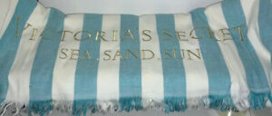 Victoria’s Secret Blue White Stripe Cabana Logo Beach Towel Huge Limited Ed.