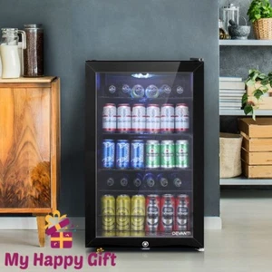 Devanti 115L Bar Fridge Glass Door Freezer Refrigerator Cooler w/Light Black - Picture 1 of 9