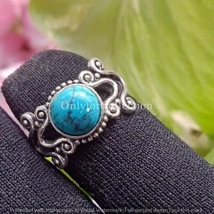 Dazzling Green Turquoise 1Pcs 925 Silver Plated Handcrafted Boho Ring Jewelry~ - Picture 1 of 2