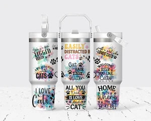Cat Quotes Flip Straw Stainless Steel Tumbler, 30 Oz - Picture 1 of 1