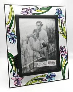 Elsa L Hand Painted Glass Photo Frame Iris Flowers 5 x 7 Picture Frame - Picture 1 of 7