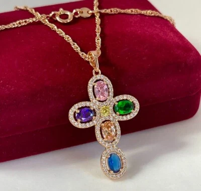 Deluxe Halskette Kreuz Anhänger Kristalle 750er Rolled Gold 18K vergoldet 50cm - Bild 1 von 4