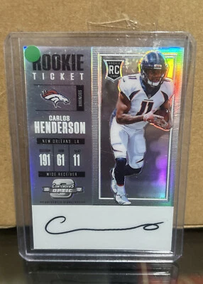 F73169  2017 Panini Contenders Optic #132 Carlos Henderson AUTO BRONCOS RC🔥🔥 - Image 1 of 4