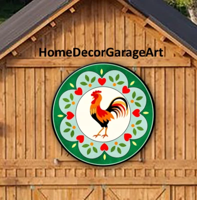 AMISH BARN QUILT DESIGNS Barn Quilt Sign, Rooster, Hex Design Round Metal Sign 6 Sizes