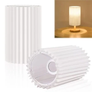 Set of 2 Drum Lamp Shades 9.4"x5.9"x5.9" Pleated White Linen for Table Lamps - Picture 1 of 9