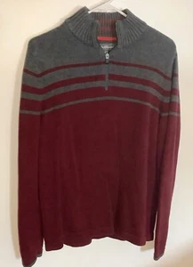 Eddie Bauer Pre-owned 1/4 Zip Sweater Grey-striped Burgundy Wine~Men’s M - Picture 1 of 1