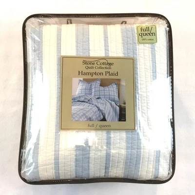 Edredón completo Queen Hampton a cuadros azul blanco piedra cabaña nuevo con etiquetas Foto 1 de 4