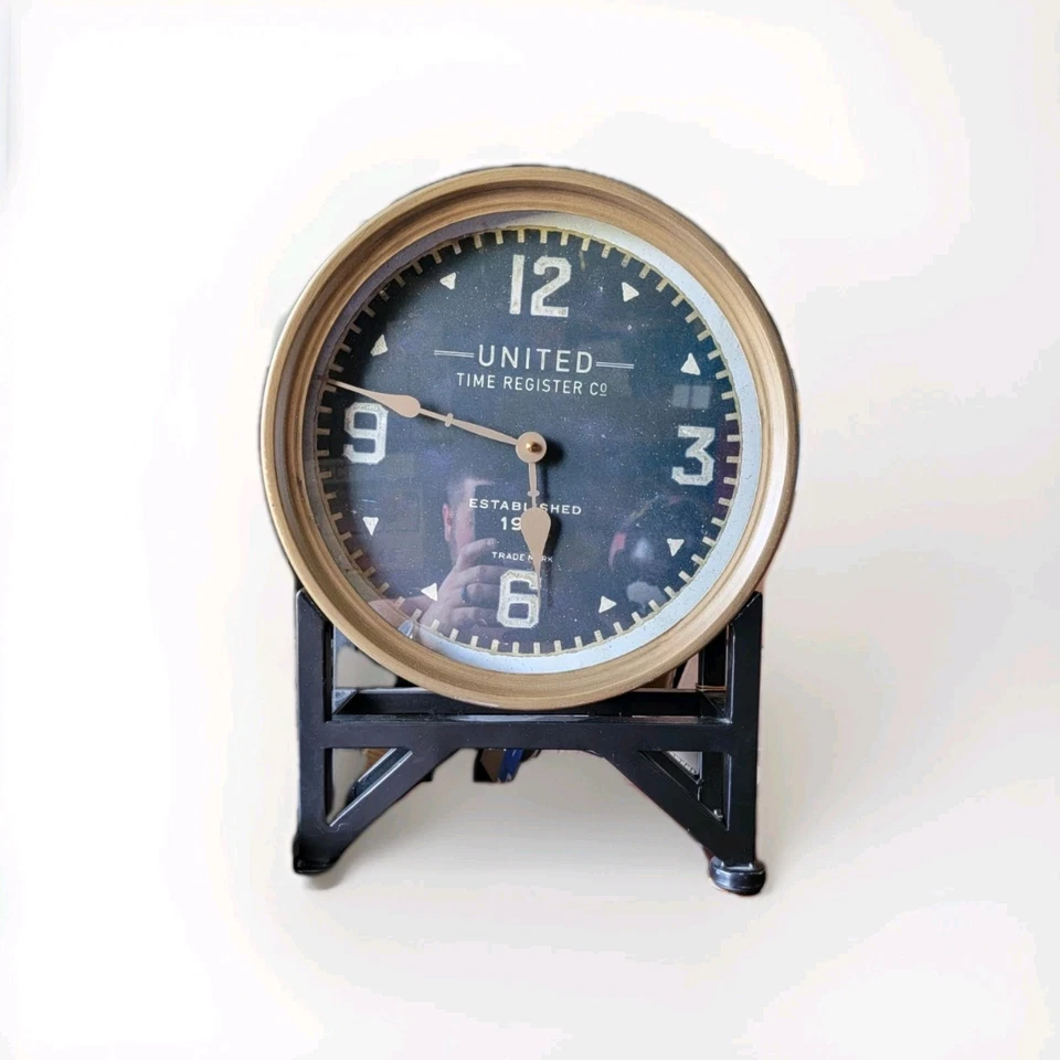 SHYAM XXL 16" VINTAGE STYLE AGED METAL ROUND TABLE DESK MANTLE CLOCK 06094 - Image 1 of 4