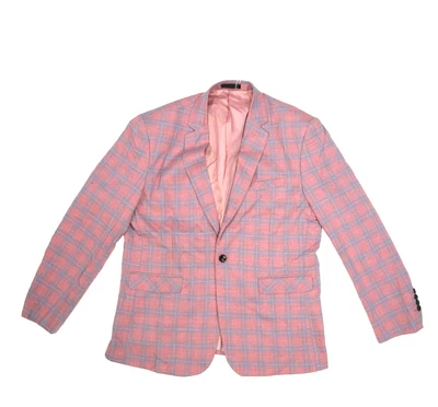 Mogu Mens Red Blue Plaid Single Button Sport Coat Notch Lapel Blazer Jacket 42 - Image 1 of 4