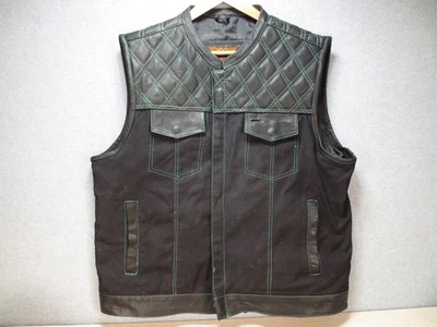 Dream Apparel Size 50 Leather Canvas Vest Green Stiches Zip & Button Close - Image 1 of 4