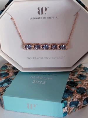 Bomb Party March 2025 Necklace "It's the Little Things" Aqua CZ, Rose Gold Plate — 第 1/4 张图片