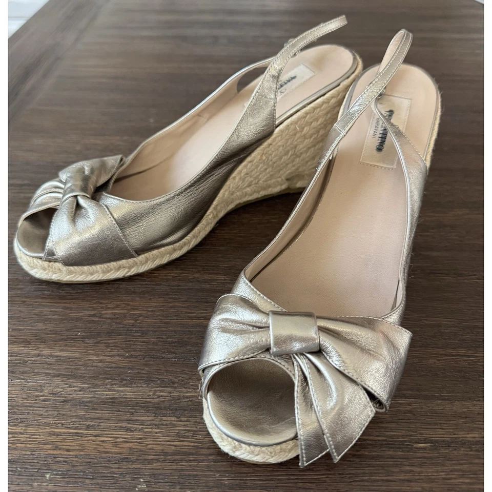 Valentino Garavani Sandals Women’s 40 Italy Made Bronze Gold Wedges - Image 1 of 4
