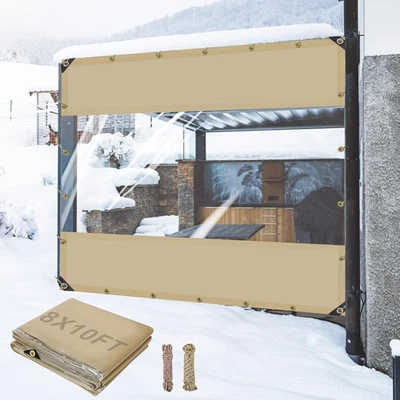 Cortinas de vinilo para exterior para patio impermeables-24 OZ recinto de porche de alta resistencia con Foto 1 de 4