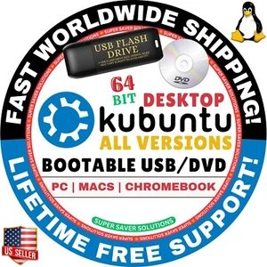 KUBUNTU LINUX OS 25.04 DESKTOP LTS ALL VERSIONS 64BIT BOOTABLE USB/DVD, MAC/PC - Picture 1 of 19