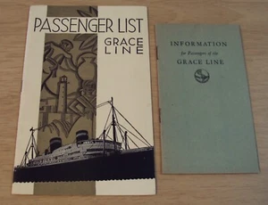Vintage 1920er-1938 Dampfschiff Reise Lot ~ "GRACE LINE" ~ Information - Passagierliste ~ - Bild 1 von 11