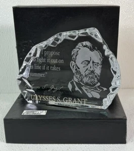 Ulysses S. Grant Iceburg Glass Plaque 7” X 5” W/Quote & Signature - Picture 1 of 16