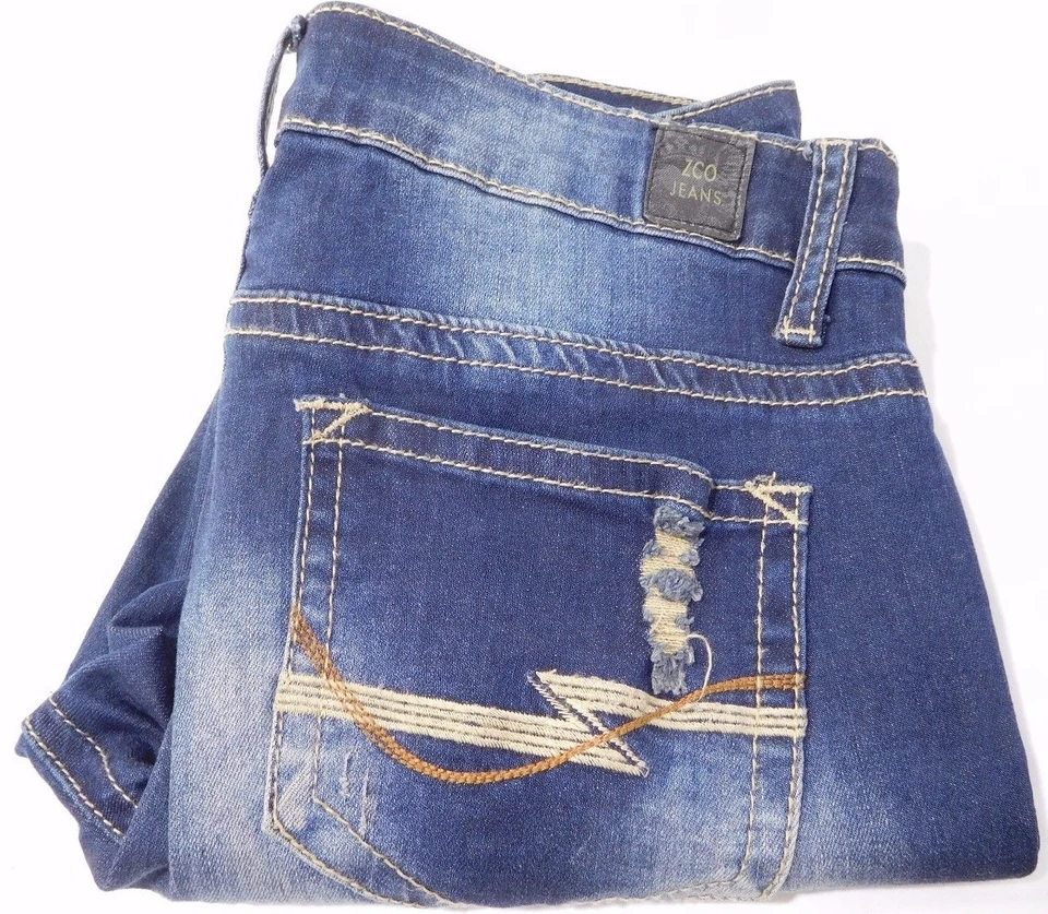 Mujer ZCO Lavado Rasgado Azul Denim JEANS Dobladillos Enrollados EE. UU. 9 NUEVO SOLO UNO Foto 1 de 4