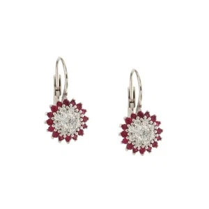 Boucles D'Oreilles or Blanc 18 KT 750/1000 Avec Rond De Zircons Et Pierres Ros - Picture 1 of 1