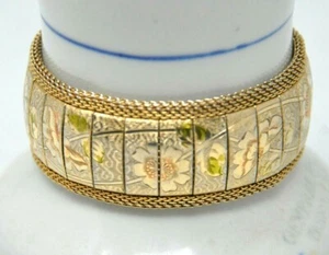 Vintage Cathe Yellow Rose Gold Pink Tone Floral Designed Mesh Bracelet - Picture 1 of 4