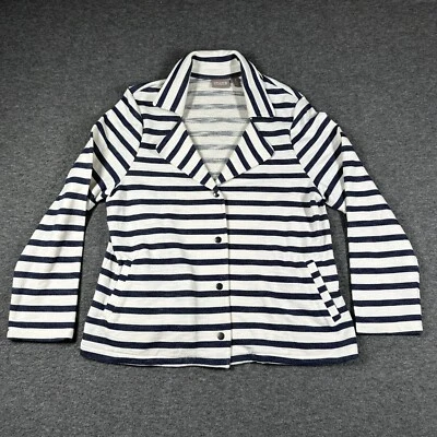 Chico's French Terry Jacket Blazer Womens 2 Large L Blue White Stripe - Image 1 of 4
