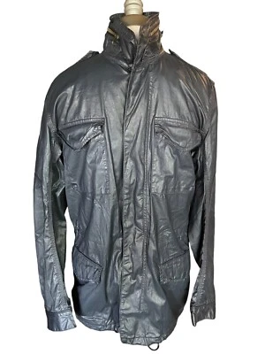 FCUK Mens XS Black Button Zip Hooded Plaid Lined  Wax Military Style Jacket - Image 1 of 4