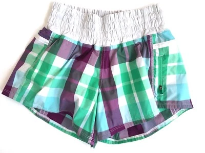 Pantalones Cortos Para Mujer Lululemon Talla 4 Pequeña S Cuadros Verde Púrpura Foto 1 de 3