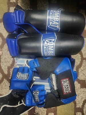 Ringside Boxing Headgear Large, Combat Sport Shin Guards Large & MMA Gloves REG - Image 1 of 2