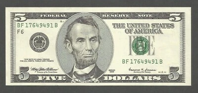 United States of America 5 Dollars 1999; UNC; F-1987F; Lincoln; Atlanta - Image 1 of 2